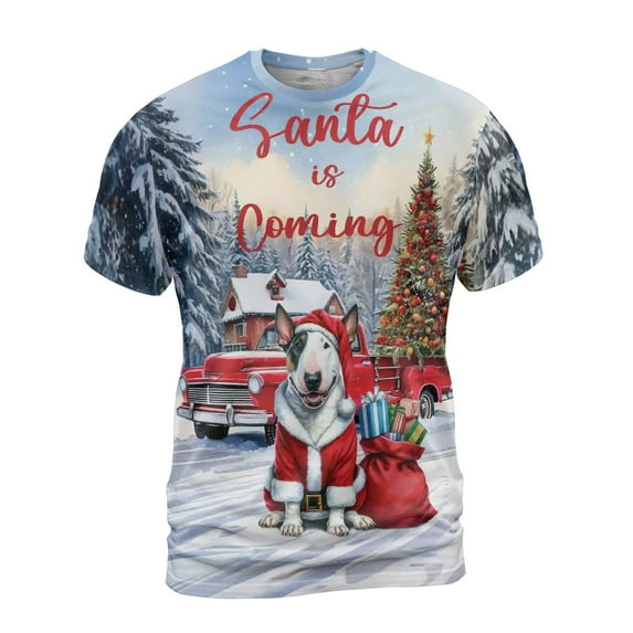 Santa is Coming Bull Terrier Merry Christmas Xmas Noel Truck Tree All Over Print 3D Shirt Unisex Merch Bully Dog Lovers Gifts Idea - 02023