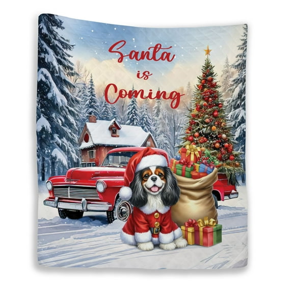 Santa is Coming Cavalier King Charles Spaniel Merry Christmas Xmas Truck Tree Quilt Blanket Dog Lover Gifts Cozy Comforter Throw Blanket - 02023