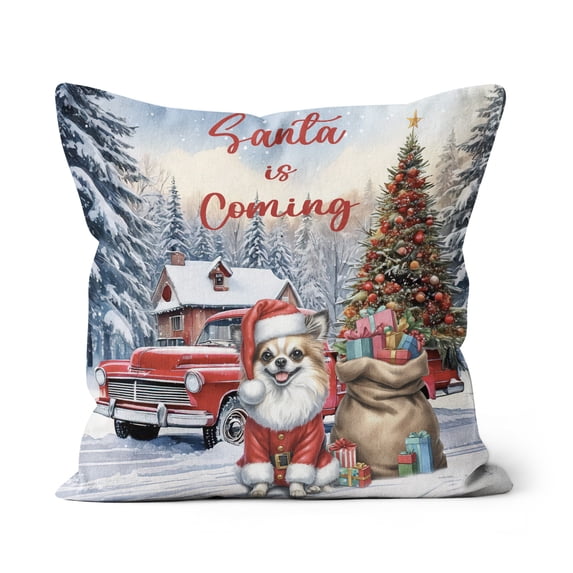 Santa is Coming Chihuahua Merry Christmas Xmas Noel Truck Tree Pillow Cushion Double Sided Dog Lover Gifts Idea Throw Pillow - 02023