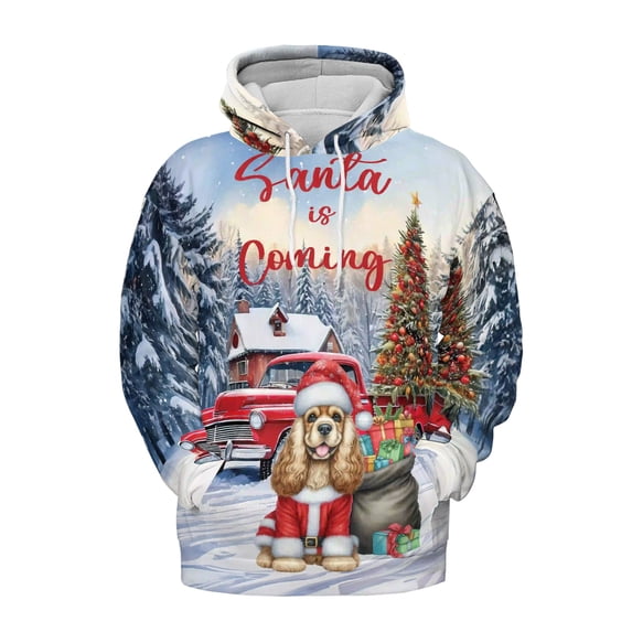 Santa is Coming Cocker Spaniel Merry Christmas Xmas Noel Truck Tree All Over Print 3D Hoodie Unisex Merch Hoodies Cockers Dog Lover Gifts - 02023