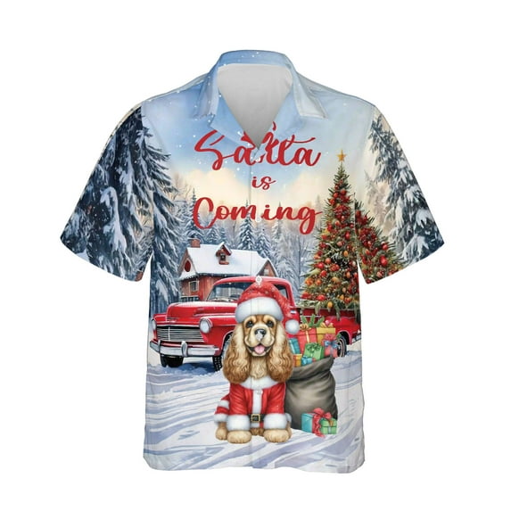 Santa is Coming Cocker Spaniel Merry Christmas Xmas Noel Truck Tree Hawaiian Shirt Breathable Summer Unisex Merch Cockers Dog Lover Gifts - 02023