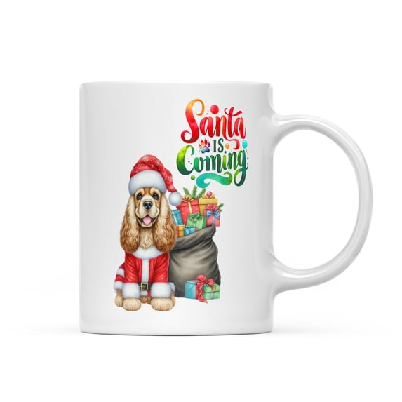 Santa is Coming Cocker Spaniel Merry Christmas Xmas Noel Truck Tree Mug Cockers Dog Lover Gifts Coffee Tea Cup - 02023