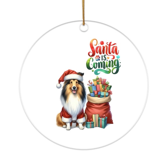Santa is Coming Collie Merry Christmas Xmas Noel Truck Tree Acrylic Round Ornament Collie Dog Lover Gifts Idea Home Tree Decor - 02023