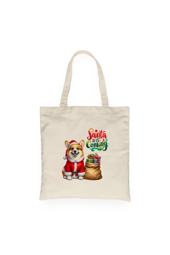 Santa is Coming Corgi Merry Christmas Xmas Noel Truck Tree Canvas Tote Bag Welsh Corgi Dog Lover Gifts Idea Reusable Shopping Grocery Bag - 02023