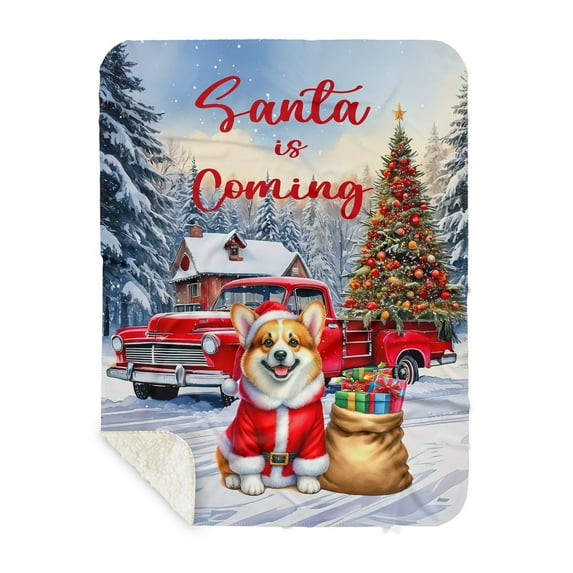 Santa is Coming Corgi Merry Christmas Xmas Noel Truck Tree Cozy Sherpa Blanket Welsh Corgi Dog Lover Gifts Idea Warm Soft Throw Blanket - 02023