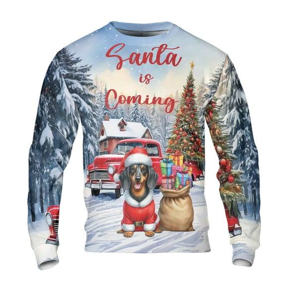 Santa is Coming Dachshund Merry Christmas Xmas Noel Truck Tree All Over Print 3D Sweatshirt Unisex Merch Wiener Dog Lover Gifts Idea - 02023