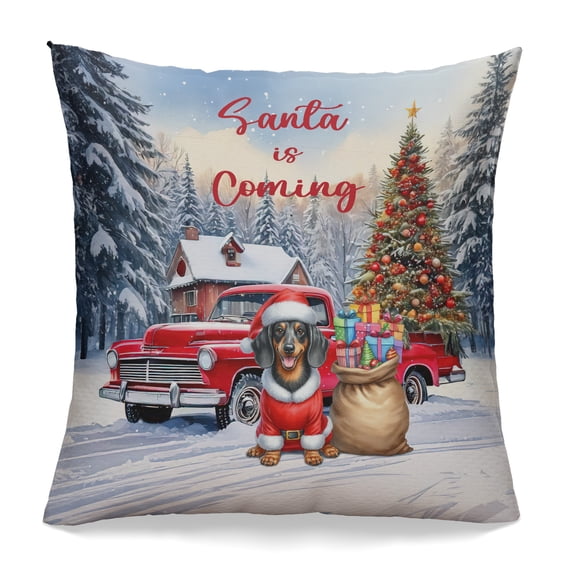 Santa is Coming Dachshund Merry Christmas Xmas Noel Truck Tree Pillowcase Double Sided Wiener Dog Lover Gifts Idea Pillow Case Covers - 02023