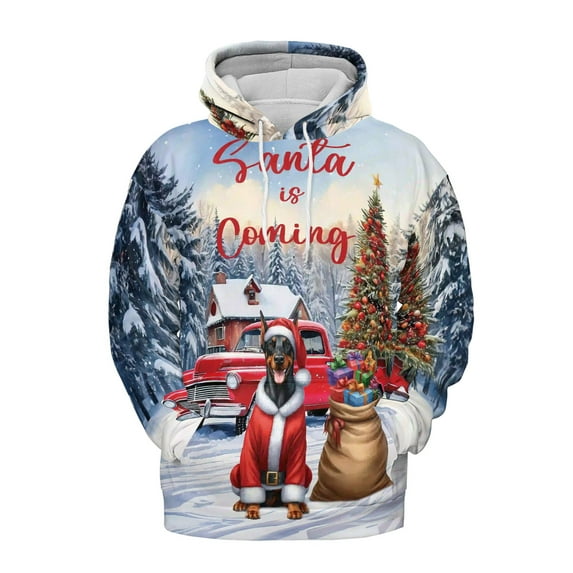Santa is Coming Doberman Pinscher Merry Christmas Xmas Noel Truck Tree All Over Print 3D Hoodie Unisex Merch Hoodies Doberman Dog Lover Gifts - 02023