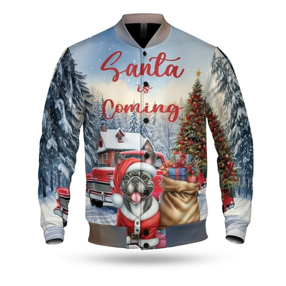 Santa is Coming French Bulldog Merry Christmas Xmas Noel Truck Tree All Over Print 3D Baseball Jacket Dog Lover Gifts Bomber Jacket Softball - 02023