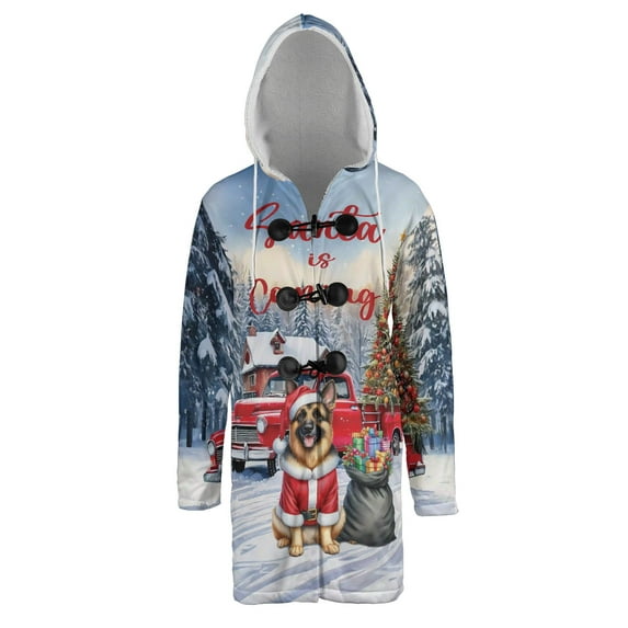 Santa is Coming German Shepherd Merry Christmas Xmas Noel Truck Tree All Over Print 3D Hooded Duffle Toggle Coat Alsatian Dog Lover Gifts - 02023