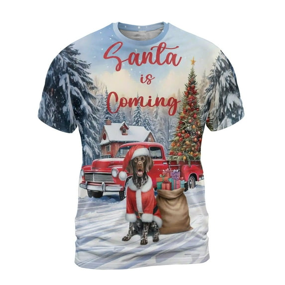 Santa is Coming German Shorthaired Pointer Merry Christmas Xmas Noel Truck Tree All Over Print 3D Shirt Unisex Merch GSP Lover Dog Gift - 02023