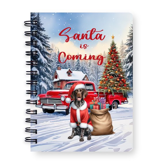 Santa is Coming German Shorthaired Pointer Merry Christmas Xmas Noel Truck Tree Spiral Bound Journal GSP Lover Dog Gift 5x7in Spiral Notebook - 02023