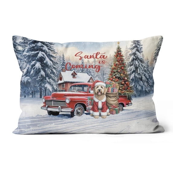 Santa is Coming Goldendoodle Merry Christmas Xmas Noel Truck Tree Pillow Cushion Double Sided Doodle Dog Lover Gifts Idea Throw Pillow - 02023