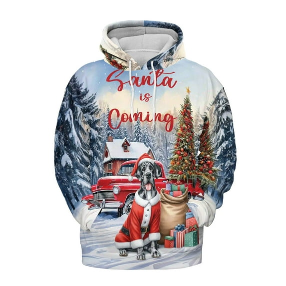 Santa is Coming Great Dane Merry Christmas Xmas Noel Truck Tree All Over Print 3D Hoodie Unisex Merch Hoodies Danes Dog Lover Gifts - 02023