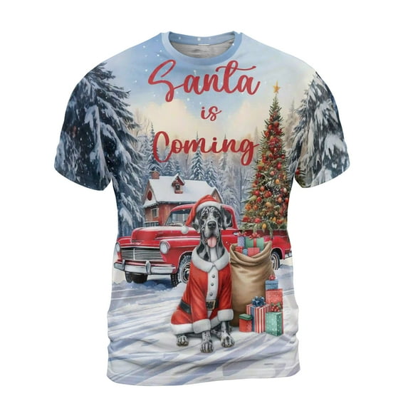 Santa is Coming Great Dane Merry Christmas Xmas Noel Truck Tree All Over Print 3D Shirt Unisex Merch Danes Dog Lover Gifts - 02023