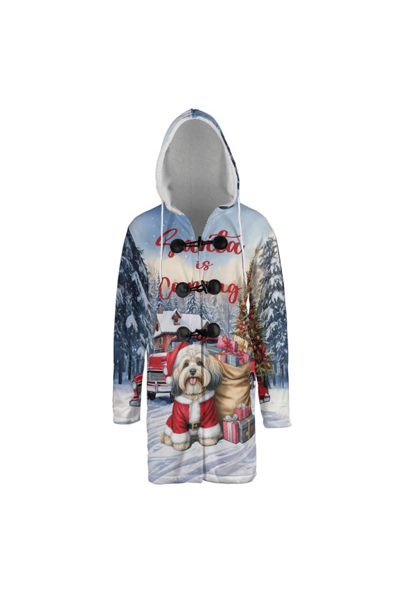 Santa is Coming Havanese Merry Christmas Xmas Noel Truck Tree All Over Print 3D Hooded Duffle Toggle Coat Havanese Dog Lover Gifts Idea - 02023