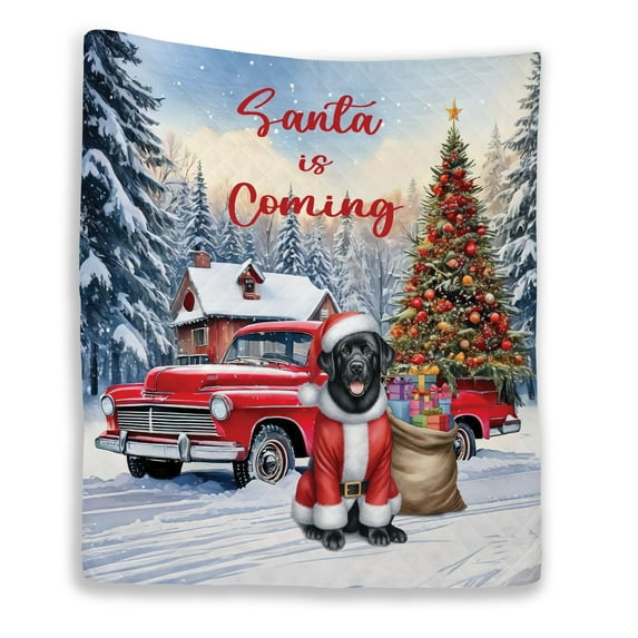 Santa is Coming Labrador Retriever Merry Christmas Xmas Noel Truck Tree Quilt Blanket Lab Dog Lover Gifts Cozy Comforter Throw Blanket - 02023