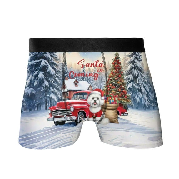 Santa is Coming Maltese Merry Christmas Xmas Noel Truck Tree All Over Print Boxer Briefs Underwear for Men Dad Maltese Dog Lover Gifts Idea - 02023