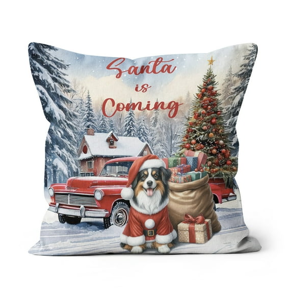Santa is Coming Miniature American Shepherd Merry Christmas Xmas Noel Truck Tree Pillow Cushion Double Sided MAS Dog Lover Gifts Throw Pillow - 02023