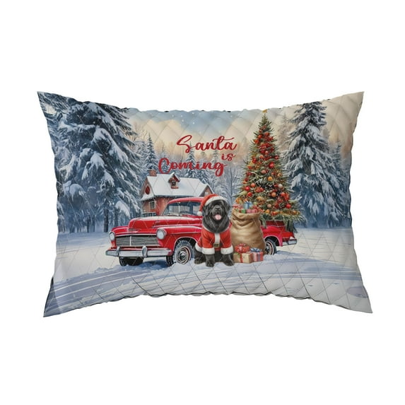 Santa is Coming Newfoundland Merry Christmas Xmas Noel Truck Tree Quilt Pillowcase Newfie Dog Lover Gifts Throw Pillow Cover Bed Home Decor - 02023