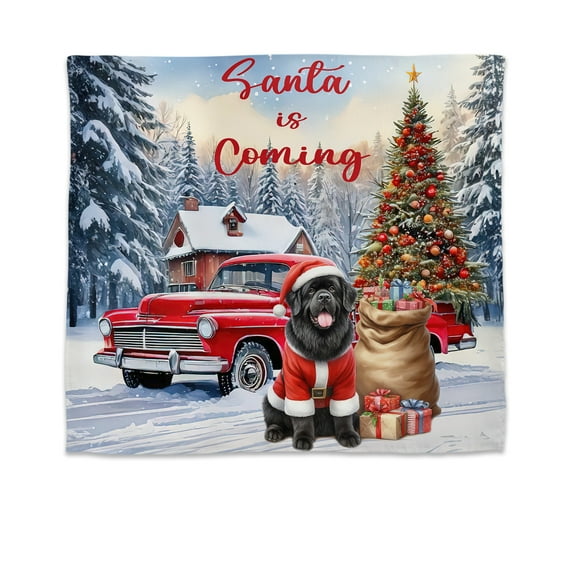 Santa is Coming Newfoundland Merry Christmas Xmas Noel Truck Tree Tapestry Newfie Dog Lover Gifts Wall Hanging Backdrop Home Decor - 02023