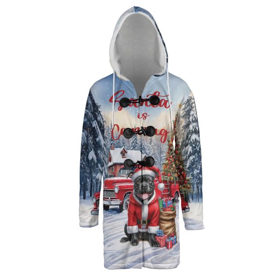 Santa is Coming Pitbull Merry Christmas Xmas Noel Truck Tree All Over Print 3D Hooded Duffle Toggle Coat Terrier Dog Lover - 02023