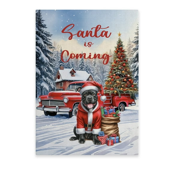 Santa is Coming Pitbull Merry Christmas Xmas Noel Truck Tree Vertical Matte Canvas Poster Terrier Dog Lover Wall Art Home Decor - 02023