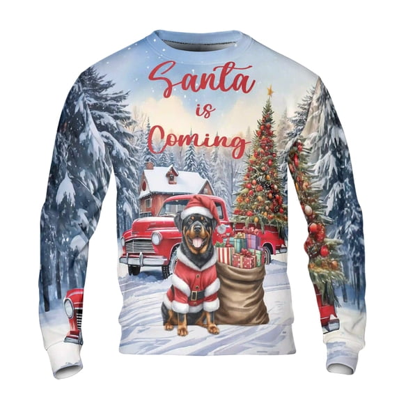 Santa is Coming Rottweiler Merry Christmas Xmas Noel Truck Tree All Over Print 3D Sweatshirt Unisex Merch Rottie Dog Lover Gifts Idea - 02023