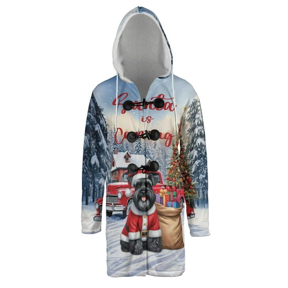 Santa is Coming Schnauzer Merry Christmas Xmas Noel Truck Tree All Over Print 3D Hooded Duffle Toggle Coat Miniature Schnauzer Dog Lover - 02023