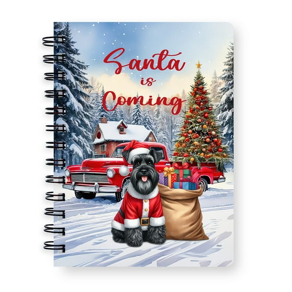 Santa is Coming Schnauzer Merry Christmas Xmas Noel Truck Tree Spiral Bound Journal Miniature Schnauzer Dog Lover 5x7in Spiral Notebook - 02023