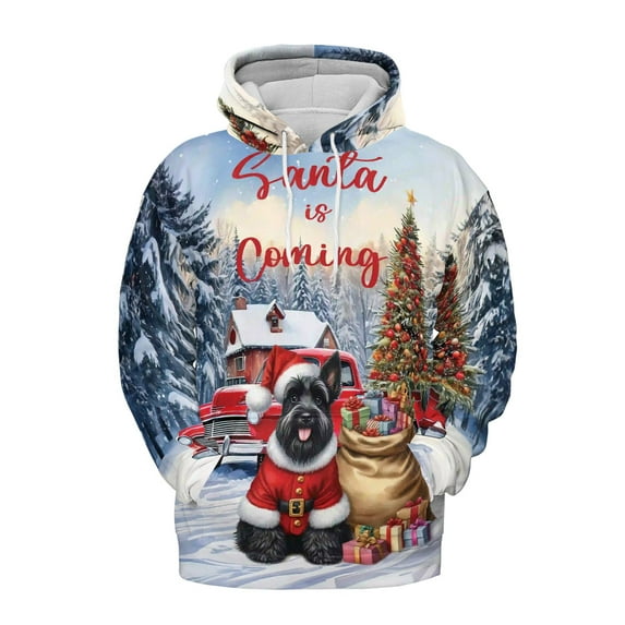 Santa is Coming Scottish Terrier Merry Christmas Xmas Noel Truck Tree All Over Print 3D Hoodie Unisex Merch Hoodies Scottie Dog Lover Gifts - 02023