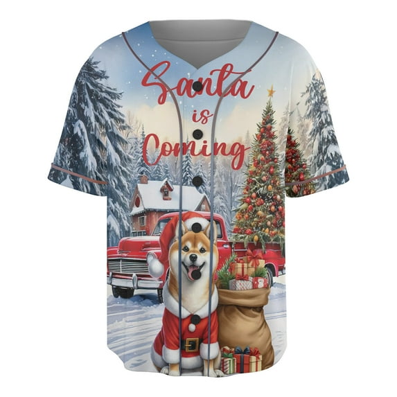 Santa is Coming Shiba Inu Merry Christmas Xmas Noel Truck Tree All Over Print 3D Baseball Shirt Shibas Dog Lovers Gifts Idea Softball Sport - 02023