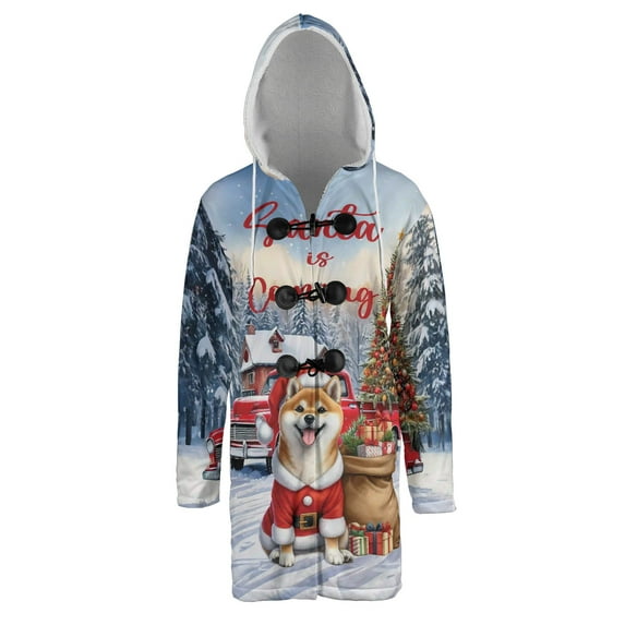 Santa is Coming Shiba Inu Merry Christmas Xmas Noel Truck Tree All Over Print 3D Hooded Duffle Toggle Coat Shibas Dog Lovers Gifts Idea - 02023