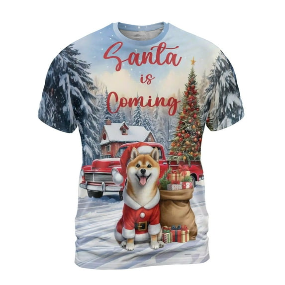 Santa is Coming Shiba Inu Merry Christmas Xmas Noel Truck Tree All Over Print 3D Shirt Unisex Merch Shibas Dog Lovers Gifts Idea - 02023