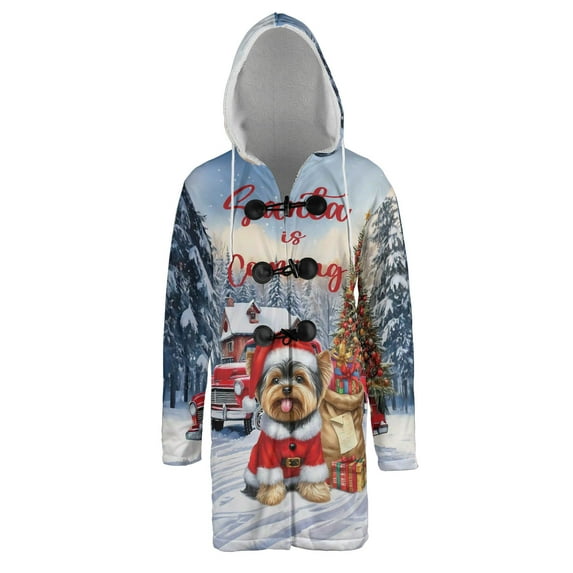 Santa is Coming Vizsla Merry Christmas Xmas Noel Truck Tree All Over Print 3D Hooded Duffle Toggle Coat Vizslas Dog Lover Gifts Idea - 02023