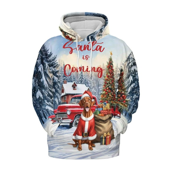 Santa is Coming Vizsla Merry Christmas Xmas Noel Truck Tree All Over Print 3D Hoodie Unisex Merch Hoodies Vizslas Dog Lover Gifts Idea - 02023