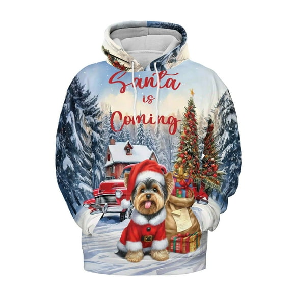 Santa is Coming Yorkshire Terrier Merry Christmas Xmas Noel Truck Tree All Over Print 3D Hoodie Unisex Merch Hoodies Yorkie Dog Lover Gifts - 02023