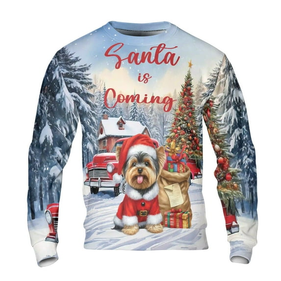 Santa is Coming Yorkshire Terrier Merry Christmas Xmas Noel Truck Tree All Over Print 3D Sweatshirt Unisex Merch Yorkie Dog Lover Gifts - 02023