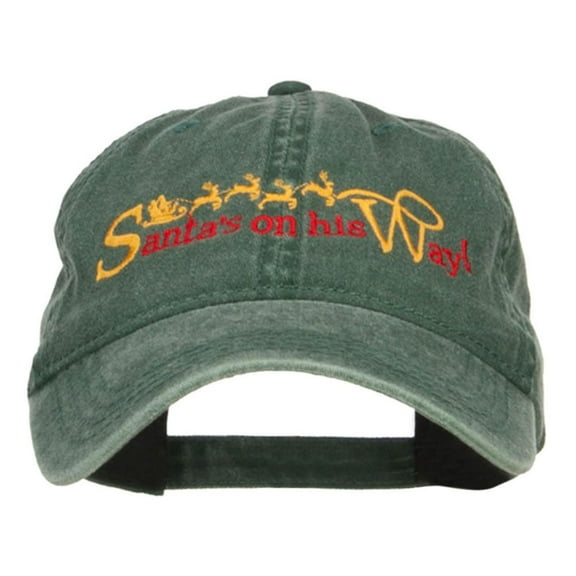 Santa on His Way Embroidered Washed Cap - Dk Green OSFM