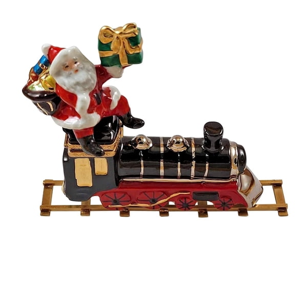 Santa Train Collectible for Christmas Limoges Box Porcelain Figurine