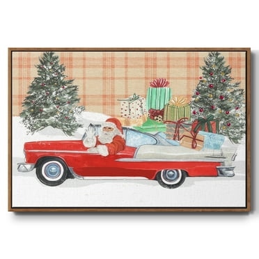 Santa on Wheels II - Framed Gallery Wrapped Holiday Canvas - 17 x 25 - Rosewood Frame