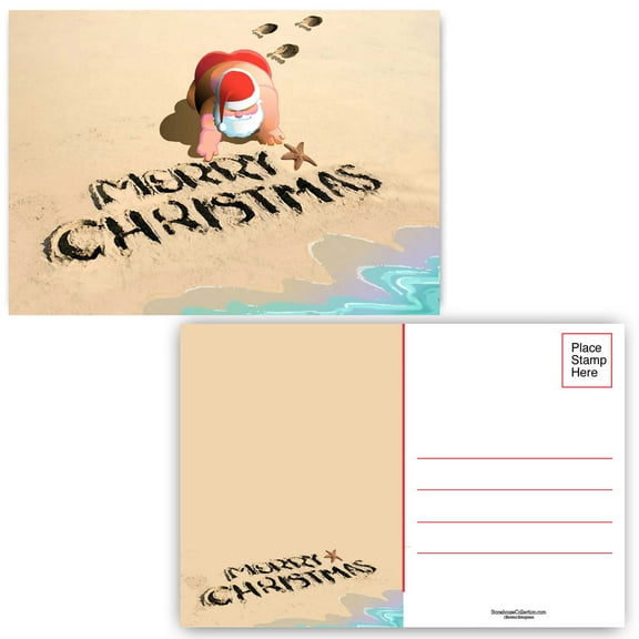 Santa on the Beach Christmas Postcard - 40 Holiday Postcards - 17113