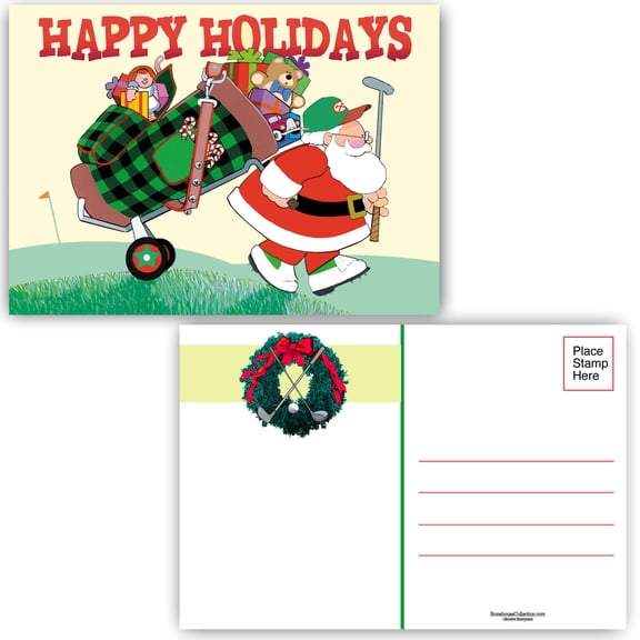 Santa on the Golfcourse Holiday Postcard - 4 x 6 - 40 Golfing Holiday Postcards