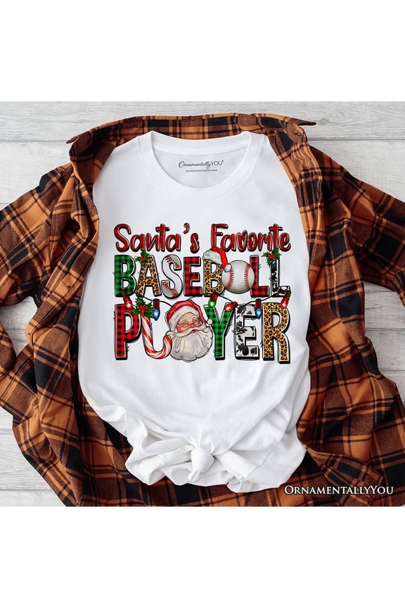 Santa’s Favorite Baseball Player Plaid Christmas T-Shirt, Sports Team Holiday Tee