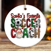 Santa&rsquo;s Favorite Soccer Coach Christmas Plaid Theme Ornament