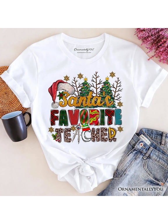 Santa’s Favorite Teacher Christmas T-Shirt, Fun Holiday Classroom Tee