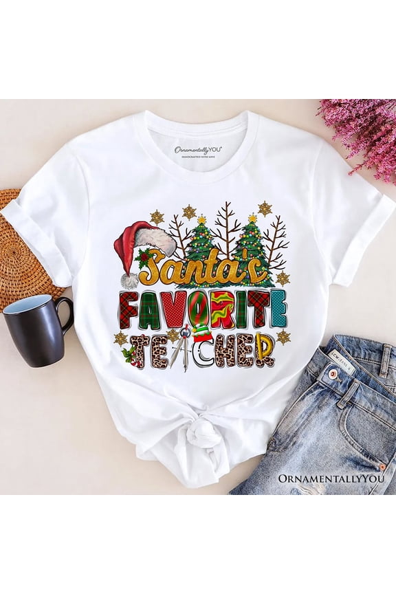 Santa’s Favorite Teacher Christmas T-Shirt, Fun Holiday Classroom Tee