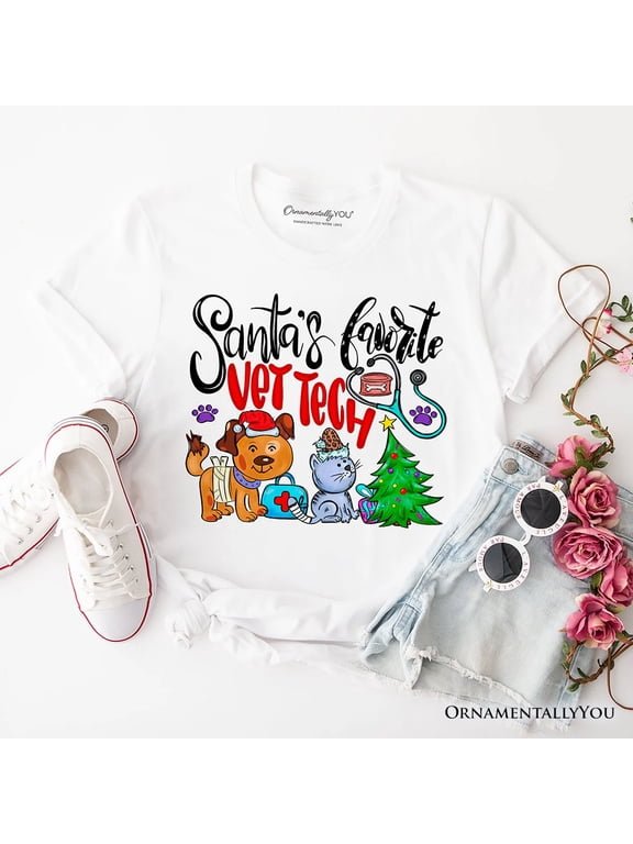Santa’s Favorite Vet Tech Christmas T-Shirt, Festive Holiday Veterinary Tee
