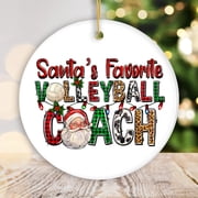 Santa&rsquo;s Favorite Volleyball Coach Plaid Christmas Ornament