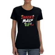 Santa's Bad Elf Christmas Design Women Black T-Shirt, Female x-Large
